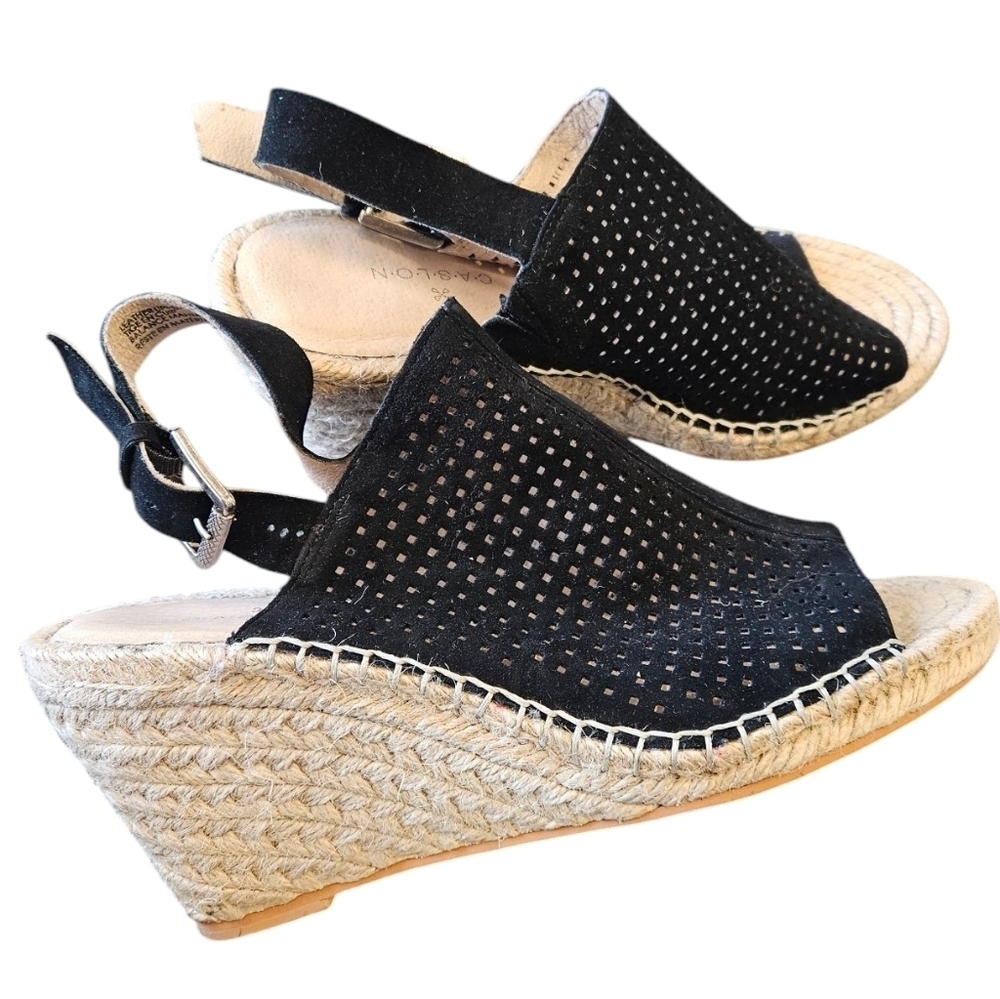 Caslon Black Leather Wedge Sandals Womens
